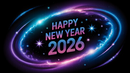 Futuristic galaxy 2026 Background illustration with glowing cosmic light design,generative ai