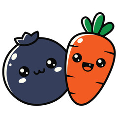 Cute blueberry and carrot characters smiling together
