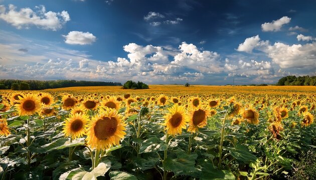sunflower field with cloudy blue sky