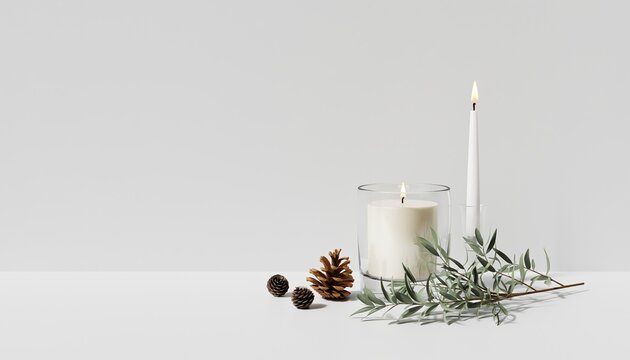 Pine Branch on Windowsill with White Curtain - Powered by Adobe