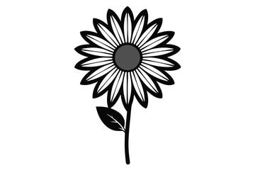 daisy black and white line art silhouette on white background