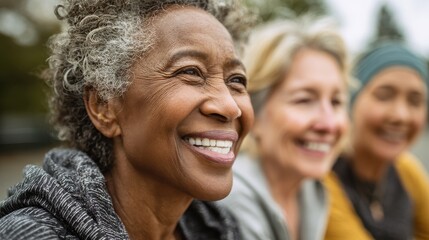 multiracial senior women having fun together after sport workout outdoor  focus on left female face no logos no brands ar 169