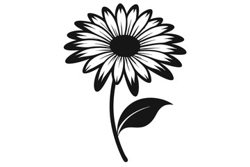 daisy black and white line art silhouette on white background