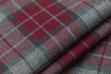 classic Scottish Red Tartan Fabric Close-Up
