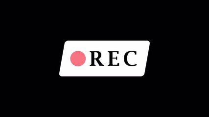 Records icon white text red circle blinking animation on transparent background. rec frame icon animation. record icon button Motion graphics of REC concept with alpha channel in 4K.