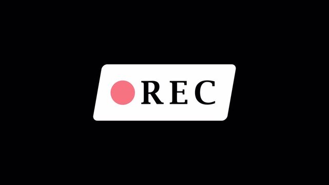 Records icon white text red circle blinking animation  on transparent background. rec frame icon animation. record icon button Motion graphics of REC concept with alpha channel in 4K.