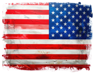 Artistic depiction of the U.S. flag with brushstrokes. Rough edges, red/white stripes, and blue field with stars