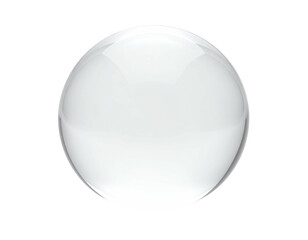 A perfectly spherical, glossy white orb against a stark, black background. It reflects ambient light beautifully