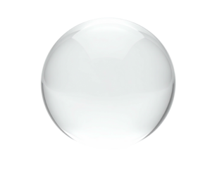 A perfectly spherical, glossy white orb against a stark, black background. It reflects ambient light beautifully