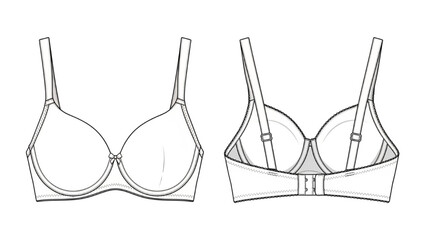 Bra design illustration front and back views, perfect for fashion concepts