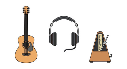 Acoustic Guitar with Brown Body and Black Neck Illustration.