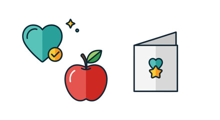 Health and Achievement Icons: Heart Apple and Award Card.