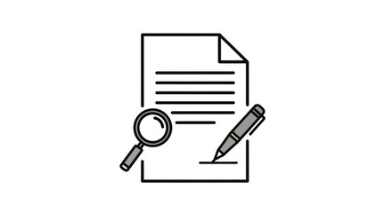 Document with Magnifying Glass and Pen Icon.
