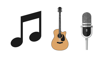 Acoustic Guitar Microphone and Musical Note Icons.
