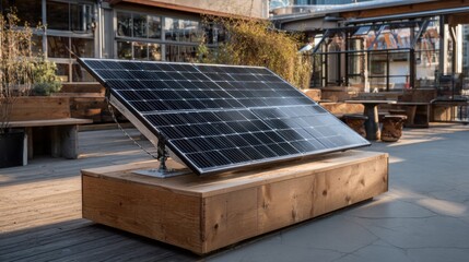solar panel on urban wooden deck