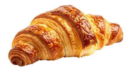 Isolated flaky pastry, crescent-shaped with golden brown layers, a perfect breakfast treat