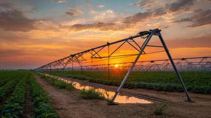 Fototapeta premium vibrant sunset sky over agricultural field