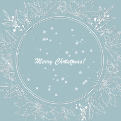 Christmas Card Design. Holiday Greetings Card. Merry Christmas and Happy New Year banner. Trendy vector illustration with Christmas decorations. Web design, social media banner, marketing, ads