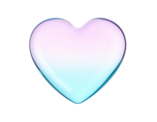 Glossy, gradient heart shape in pastel pink and blue on a black background