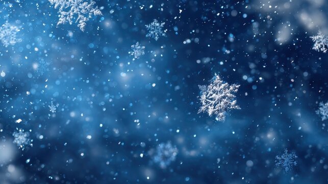 christmas blue background with snow snowflakes falling winter scene festive backdrop holiday theme