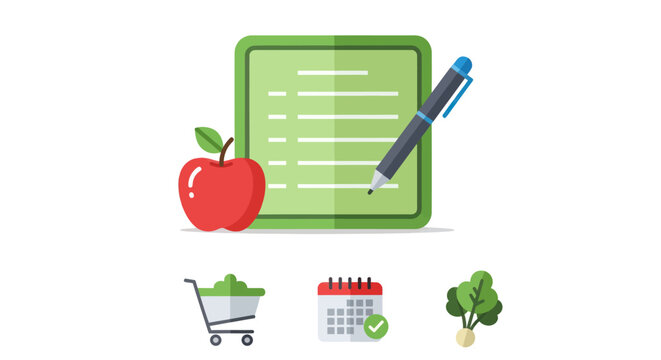 Healthy Diet Plan Concept with Green Notepad Red Apple and Pen.