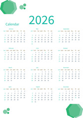 Calendar 2026, Week Starts Sunday, Design Planner Template.Business minimal modern 2026 calendar.Orange calendar grid with months