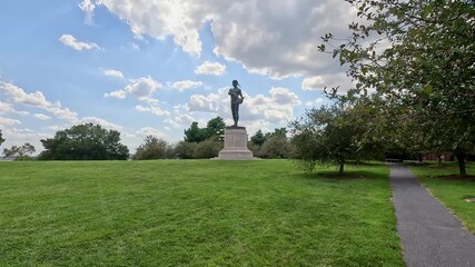 footage of a statue at Fort McHenry National Monument in Baltimore Maryland USA