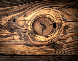 A close-up of wood with a knot showing the wood's grain and textures