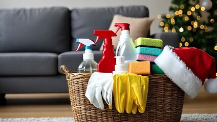 Holiday cleaning supplies for a festive home makeover during the Christmas season - Powered by Adobe