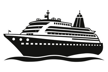 Fototapeta premium cruise ship black and white silhouette on white background