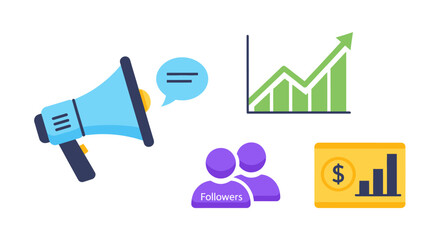 Digital Marketing Business Growth and Audience Engagement Icons.