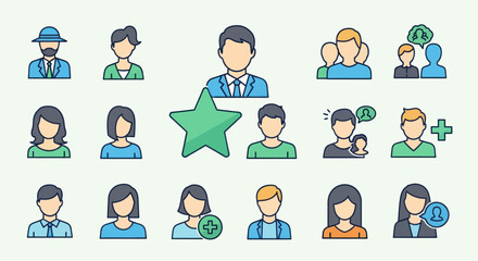 Diverse Cartoon User Avatar Icons Collection for Social Media Profiles.