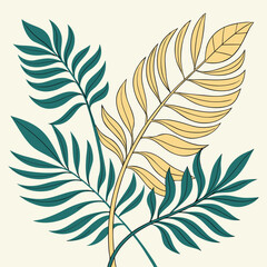 Obraz premium Intertwined Tropical Fronds in Teal and Gold botanical