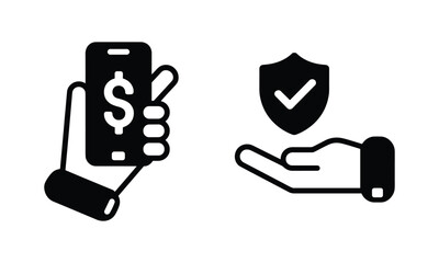 Hand Holding Smartphone With Dollar Sign Next To Hand Holding Shield With Check Mark money finance