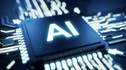 Glowing ai chip on circuit board with abstract technology background artificial intelligence - Powered by Adobe