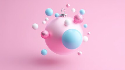 Baby pink ornament with tiny orbiting decorations