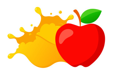 Red apple with water splash and drops, a fresh and juicy fruit icon illustration for health and diet