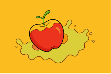 Red ripe apple fruit vector illustration with leaf and fresh juicy drops, healthy food icon design