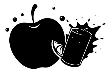 Black and white paint splashes illustrate a fresh, organic red apple heart icon