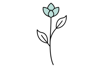 Vector silhouette illustration of a single flower blossom, plant, and leaf, perfect for floral decoration, spring, or Valentine's themes