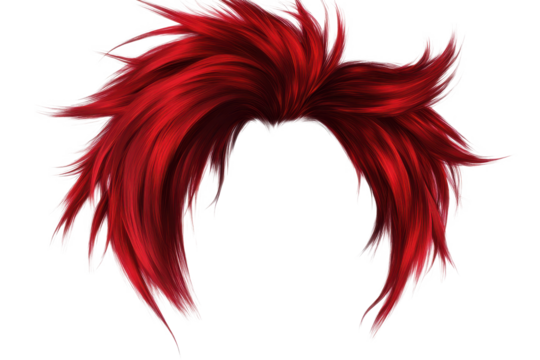 Bold and edgy red wig designed with vibrant colors and sharp angles, perfect for a striking fashion statement or creative costume
