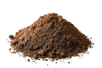 Brown soil pile isolated on a transparent background, showcasing its rich texture and color in a natural setting perfect for gardening or construction projects