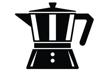 coffee maker black and white silhouette line art on white background
