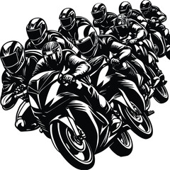 Black and White Motorcycle Race Group Illustration © Ghum