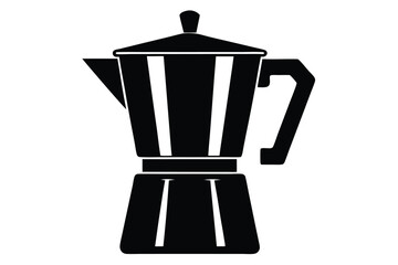 coffee maker black and white silhouette line art on white background