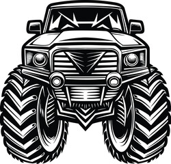 Front view of a menacing monster truck in black and white © Ghum