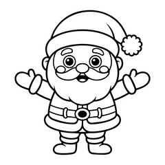 Cute cartoon outline of Santa Claus with open arms for coloring