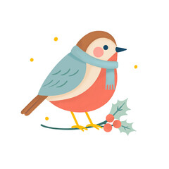Robin Bird with Scarf Christmas Illustration
