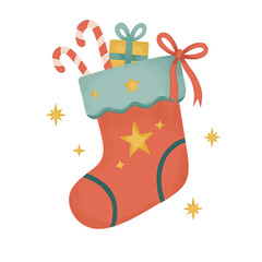 Vintage Christmas Stocking with Holly and Gifts