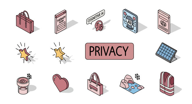Privacy concept with technology and security icons in isometric style